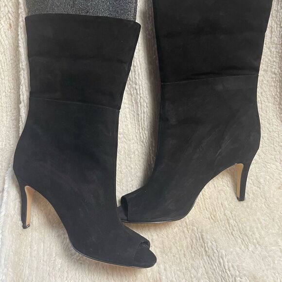 Calvin Klein versatile ankle Black faux suede Peep-Toe Ankle Boots SZ11 - Picture 8 of 11
